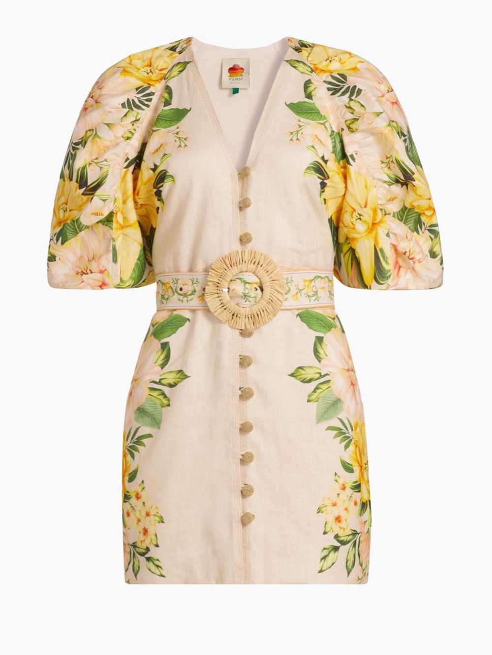 FARM Rio Cream Mini Dress with Yellow & Green Floral Print